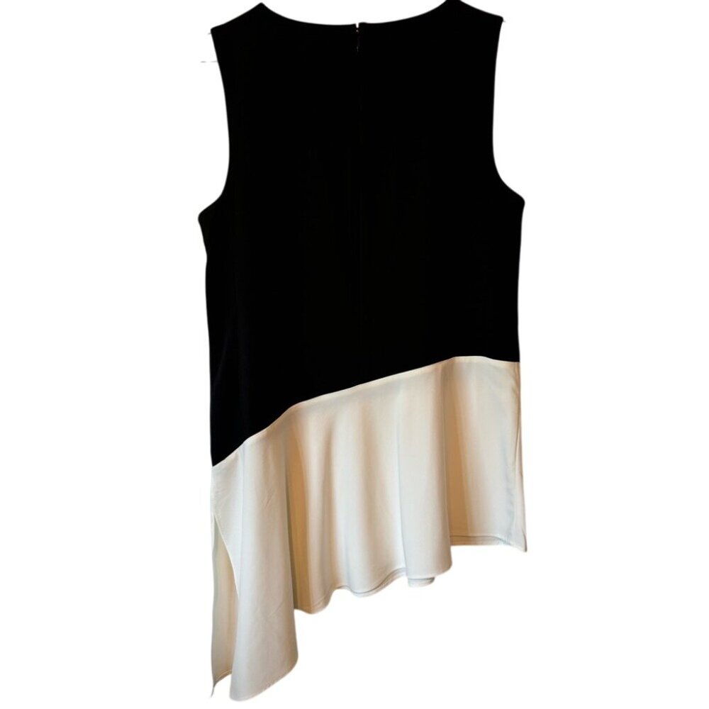 Halogen Black Cream Colorblock Sleeveless Blouse Asymmetrical Hem, Medium - Picture 4 of 4